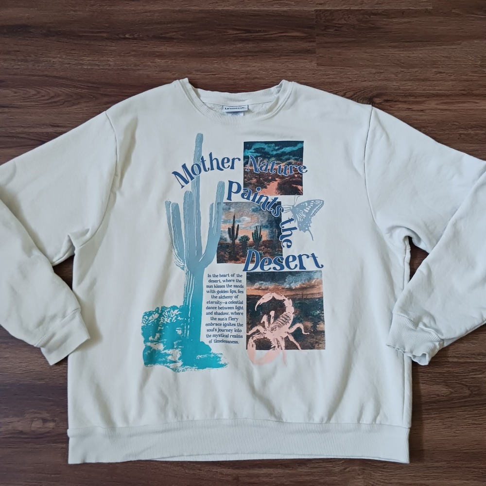 Modern Lux Mother Nature Desert Graphic Sweatshirt Mens Large Cream JT25792